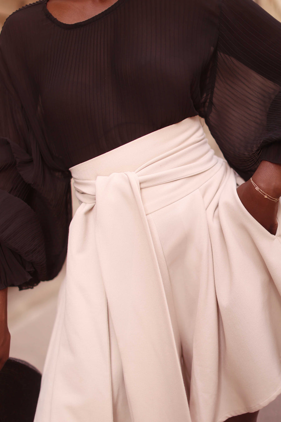 Cream Tailored Wrap Shorts