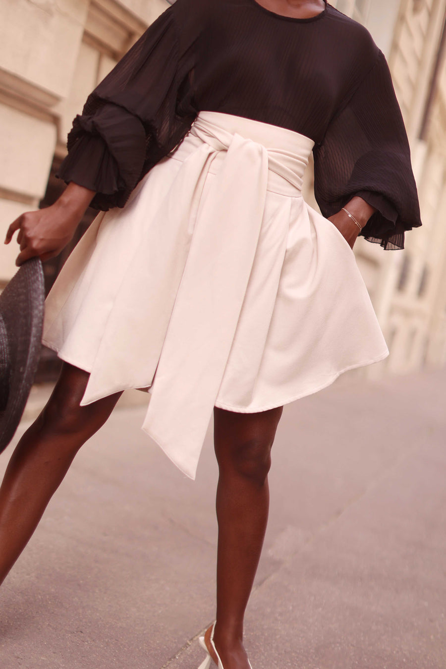 Cream Tailored Wrap Shorts