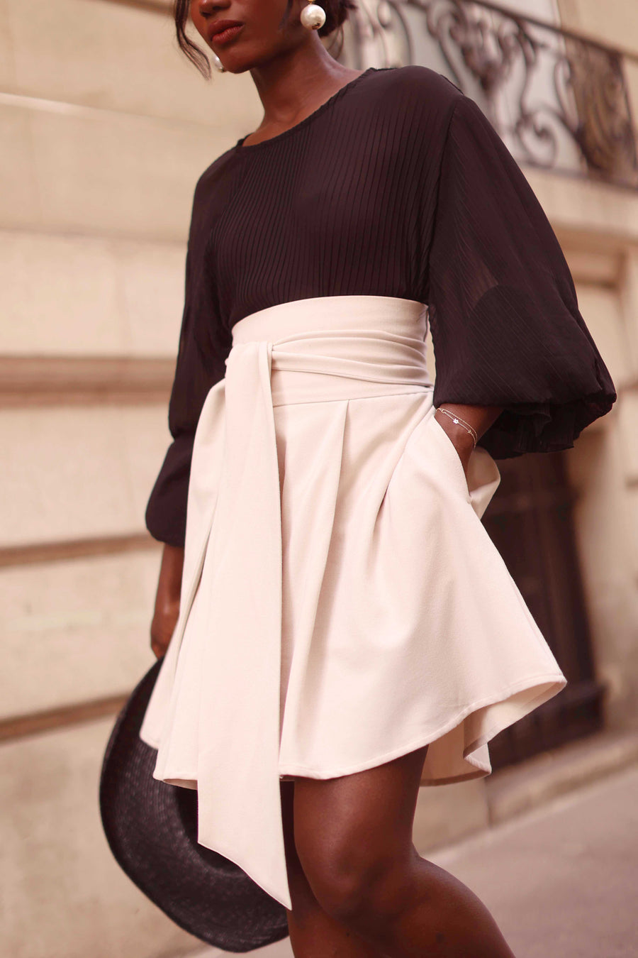 Cream Tailored Wrap Shorts