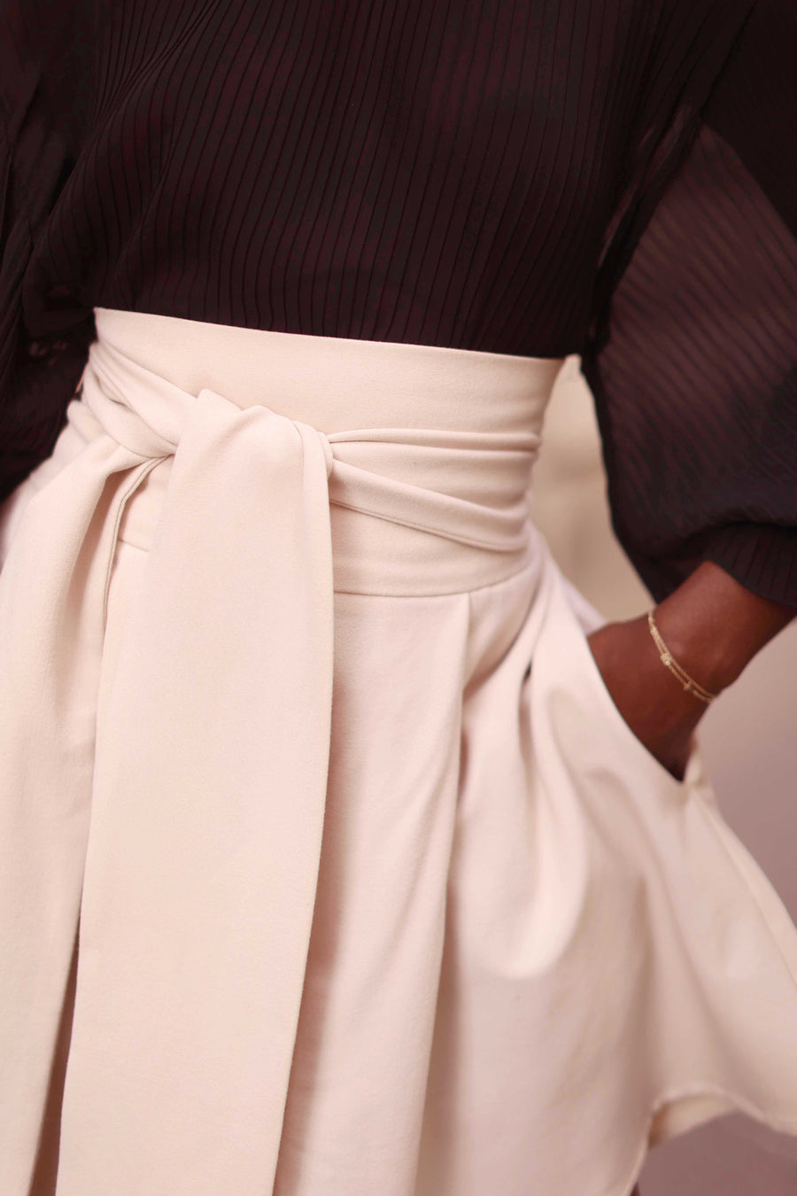 Cream Tailored Wrap Shorts