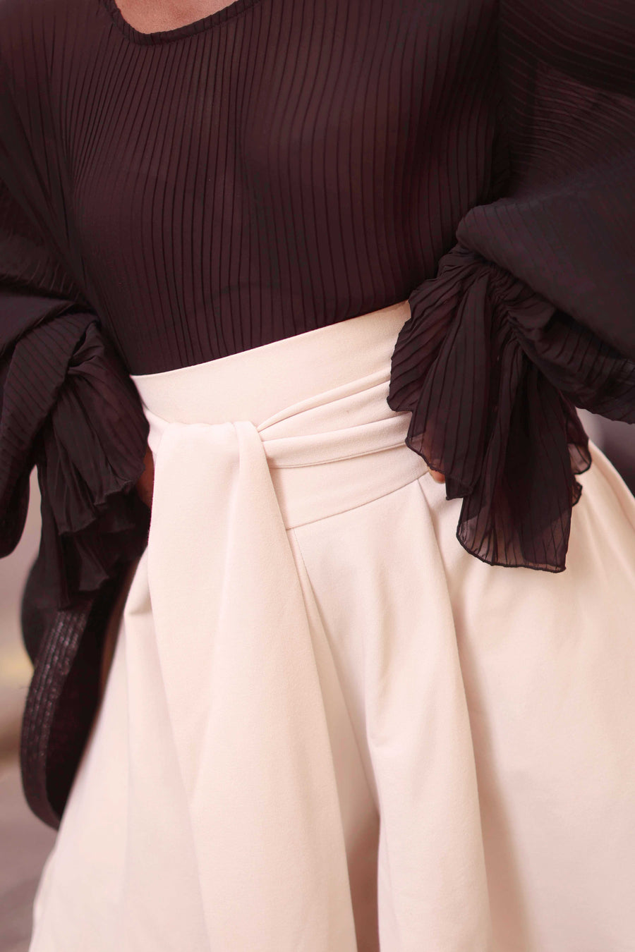 Cream Tailored Wrap Shorts