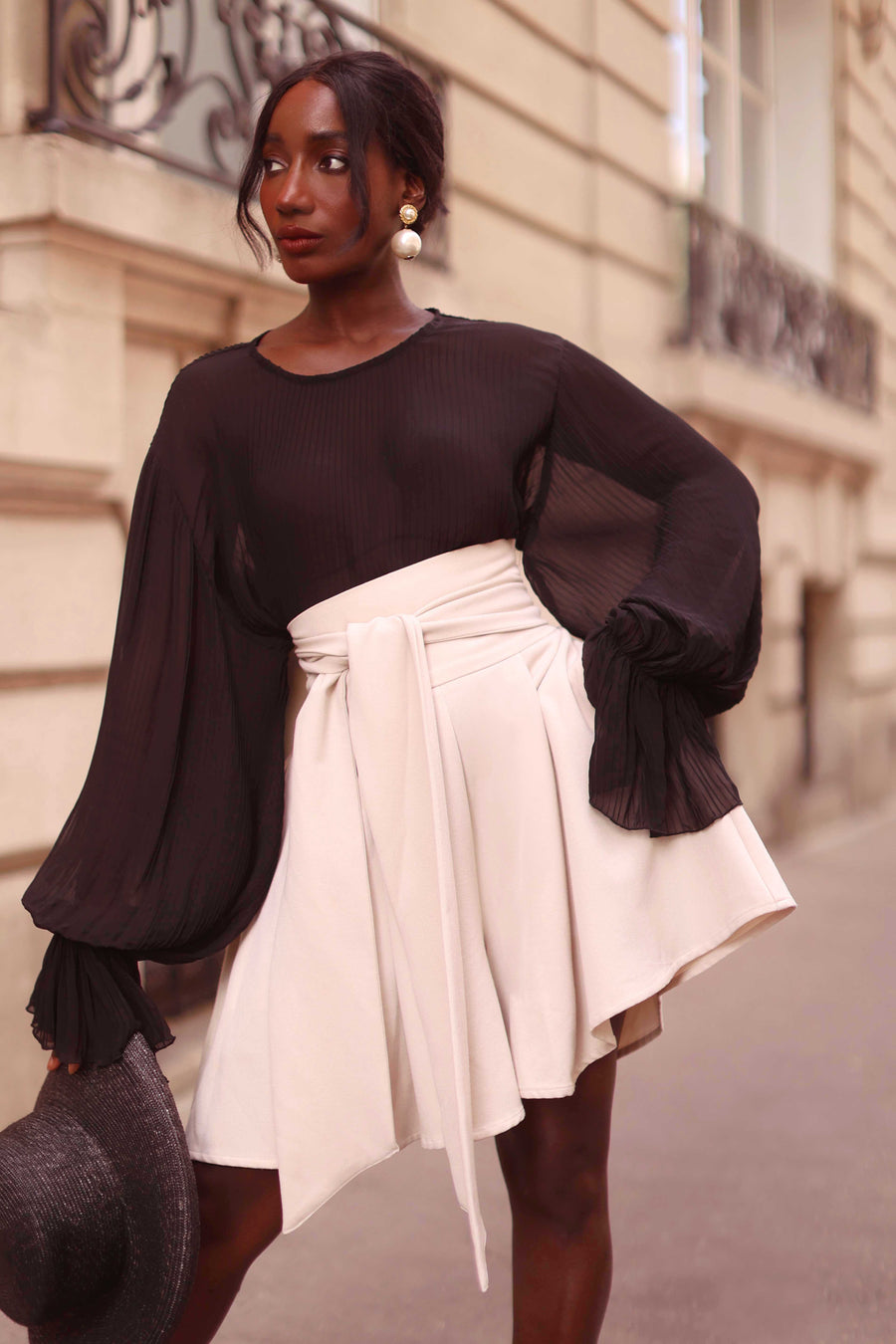 Cream Tailored Wrap Shorts