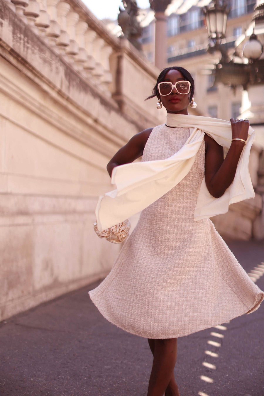 Beige Tweed Swing Dress