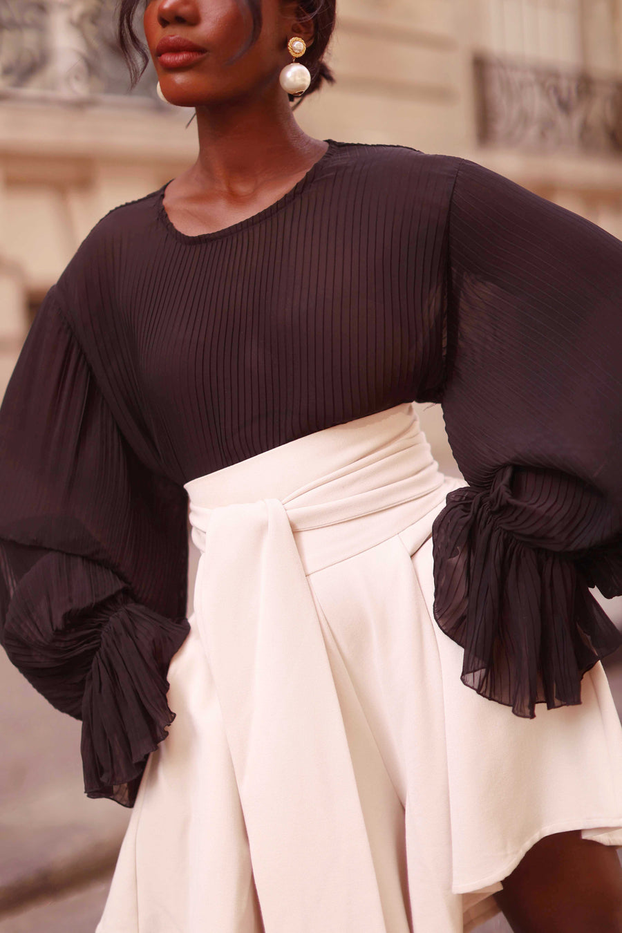 Cream Tailored Wrap Shorts