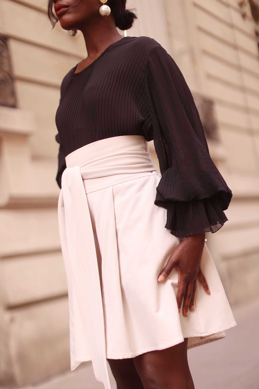 Cream Tailored Wrap Shorts