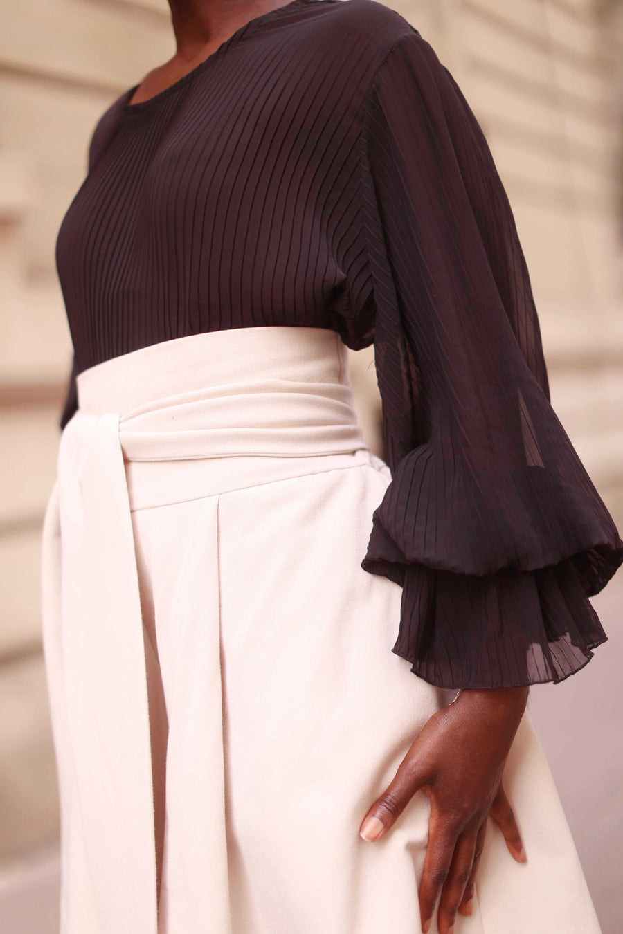Cream Tailored Wrap Shorts