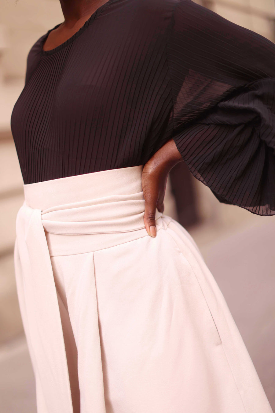 Cream Tailored Wrap Shorts
