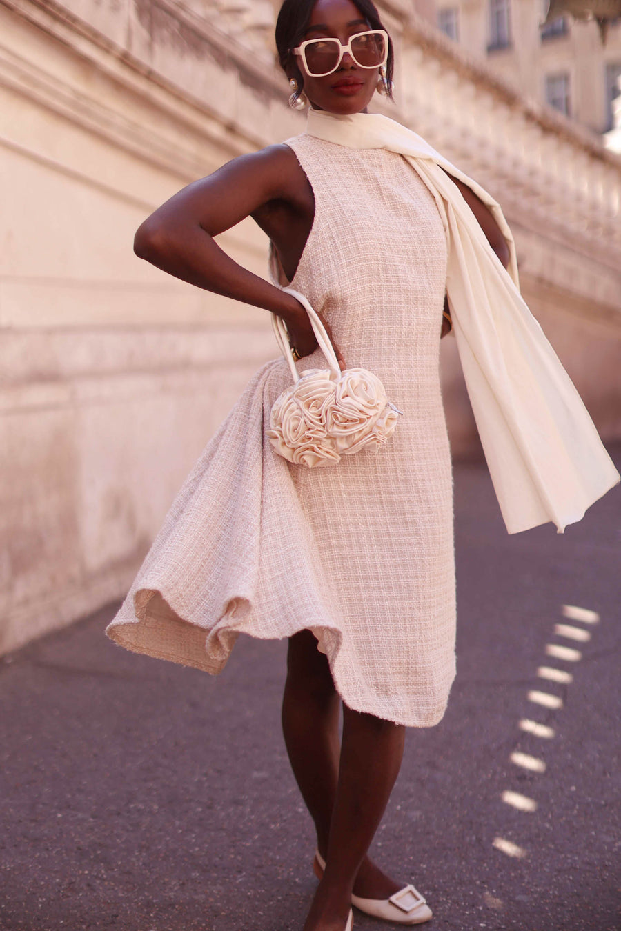Beige Tweed Swing Dress