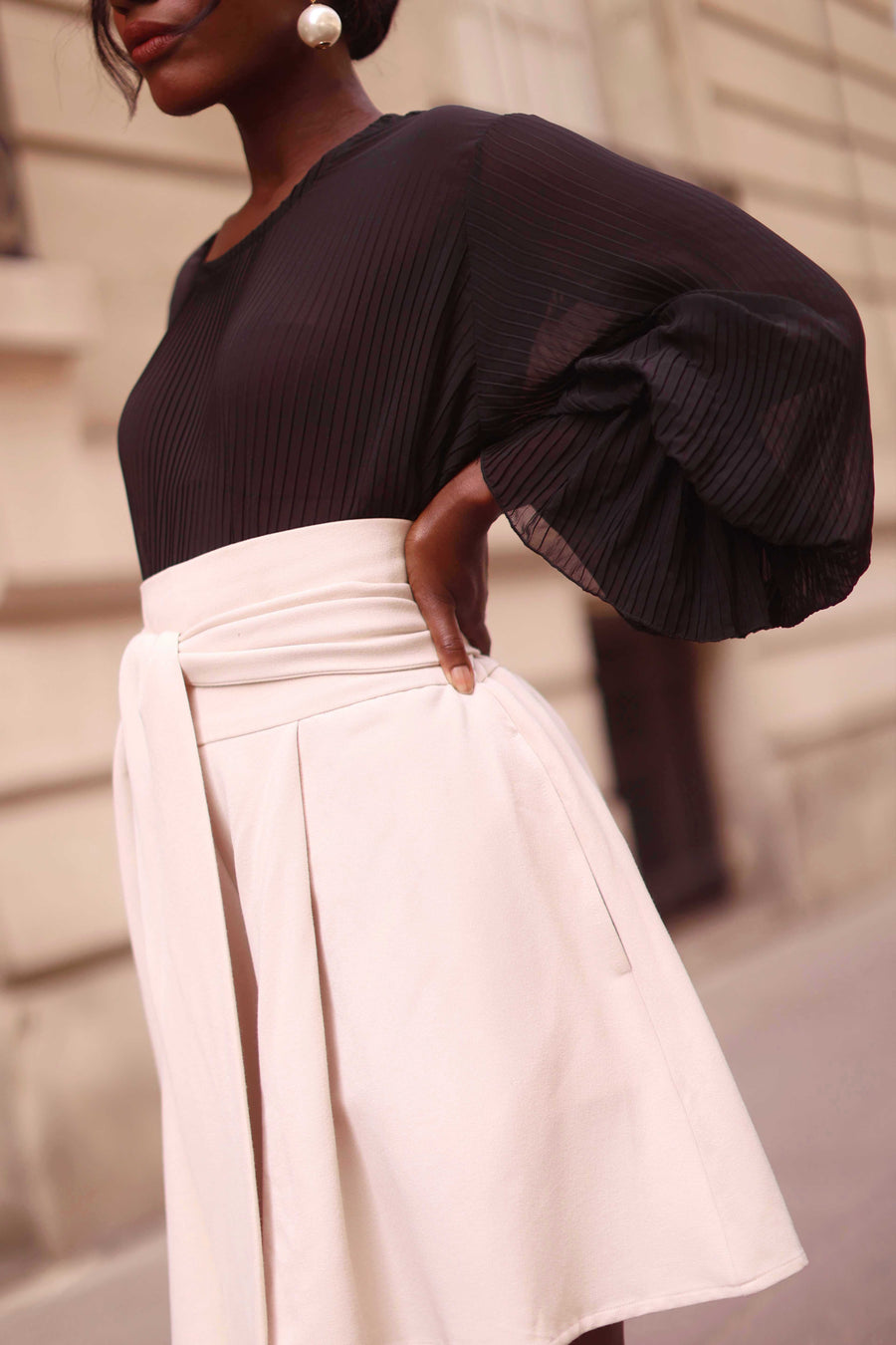 Cream Tailored Wrap Shorts
