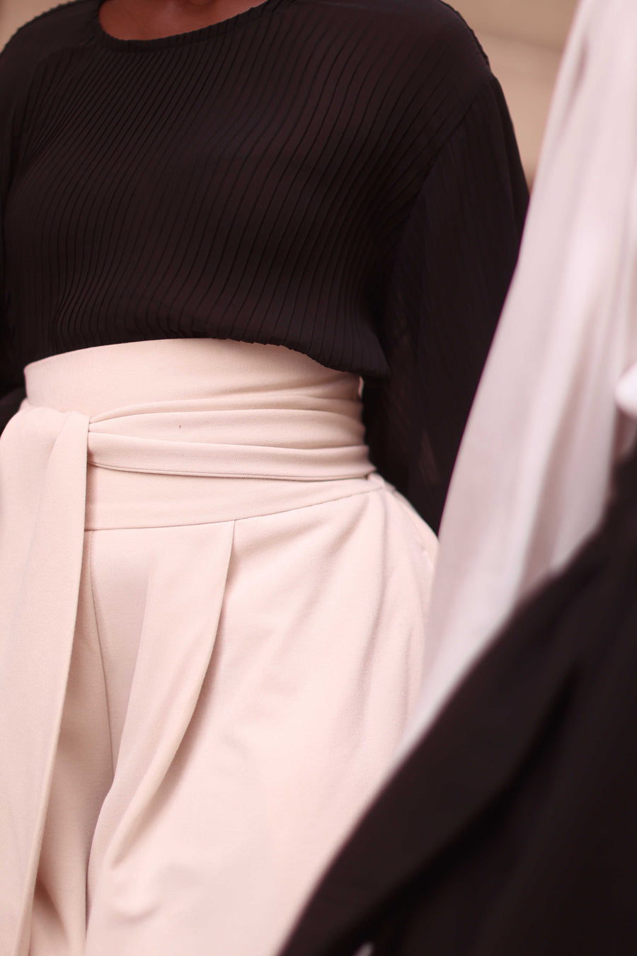 Cream Tailored Wrap Shorts