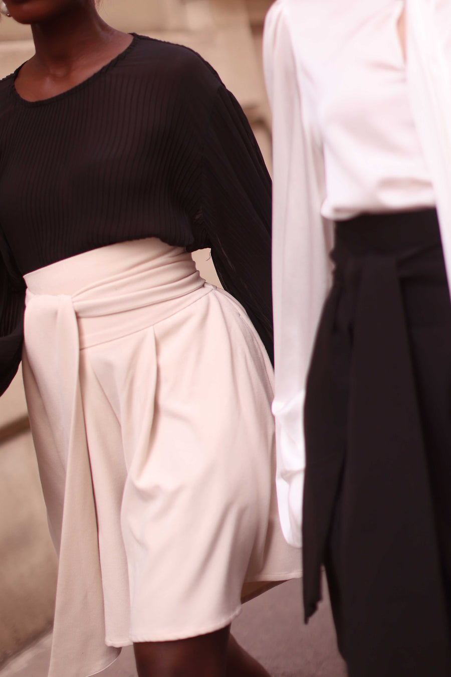 Cream Tailored Wrap Shorts