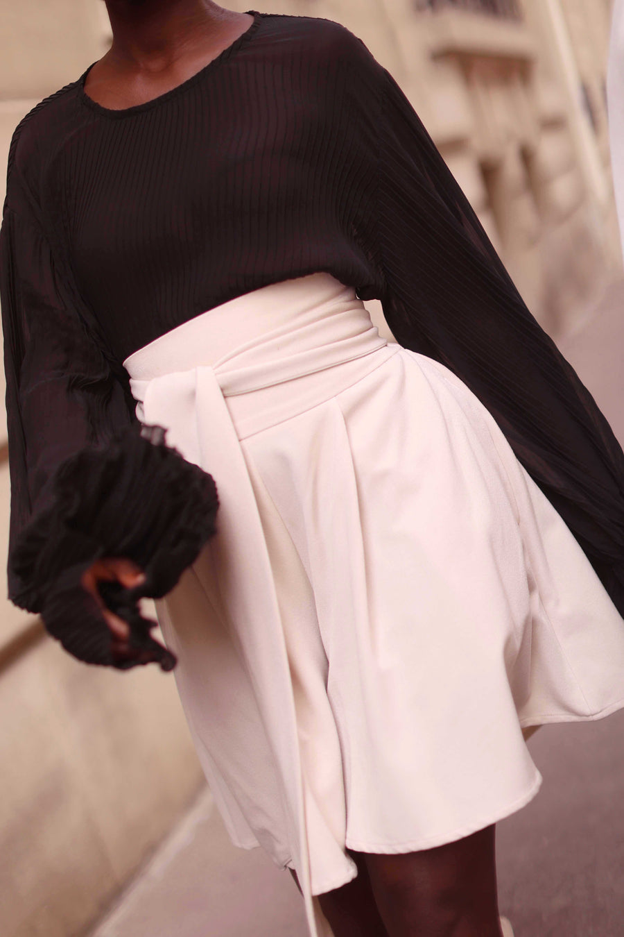 Cream Tailored Wrap Shorts