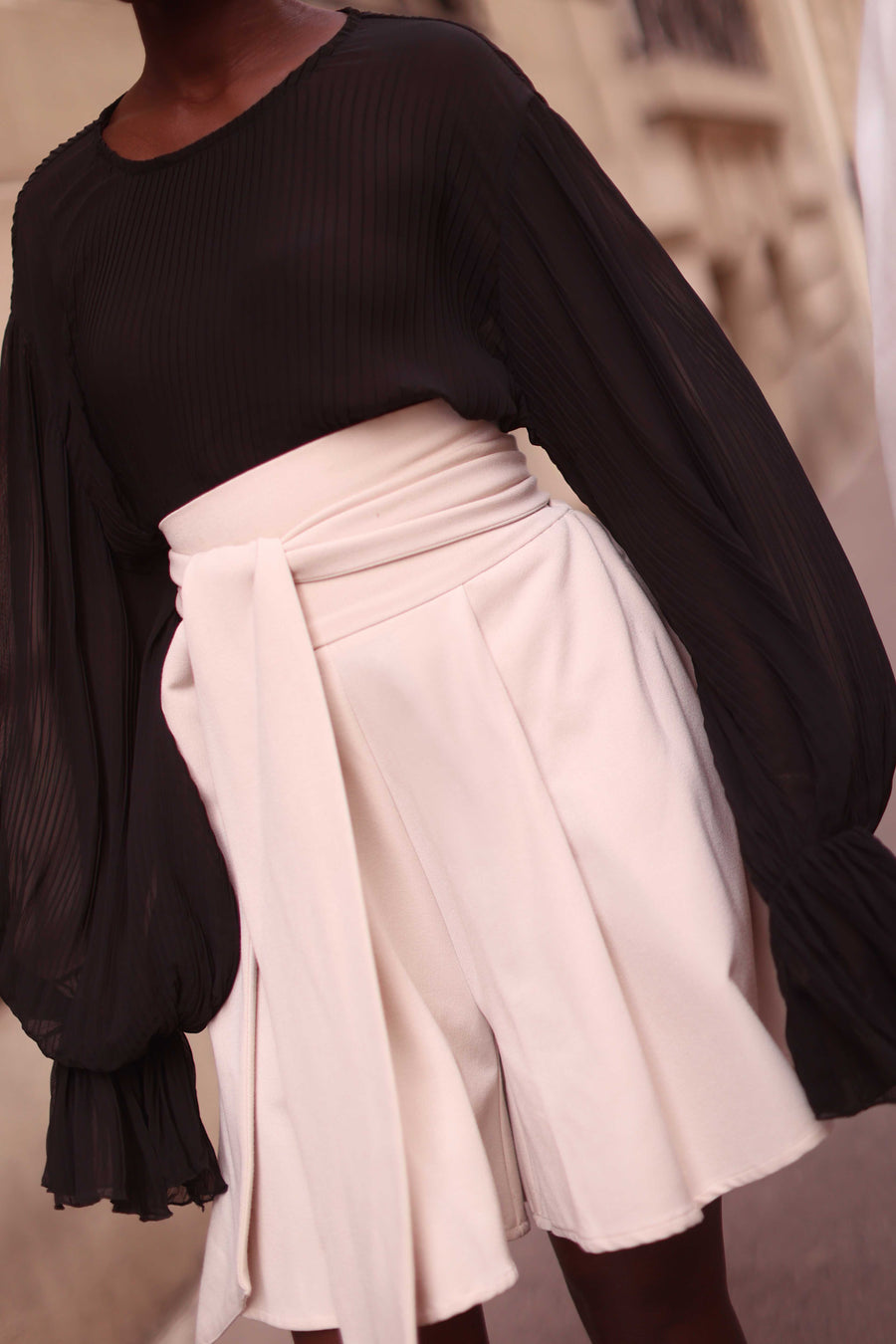 Cream Tailored Wrap Shorts