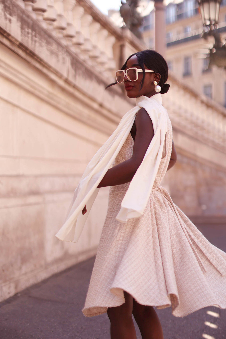 Beige Tweed Swing Dress