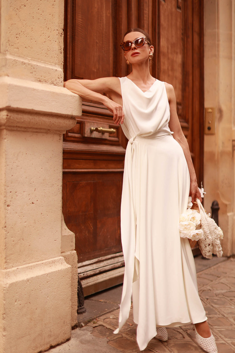 White Draped Dress