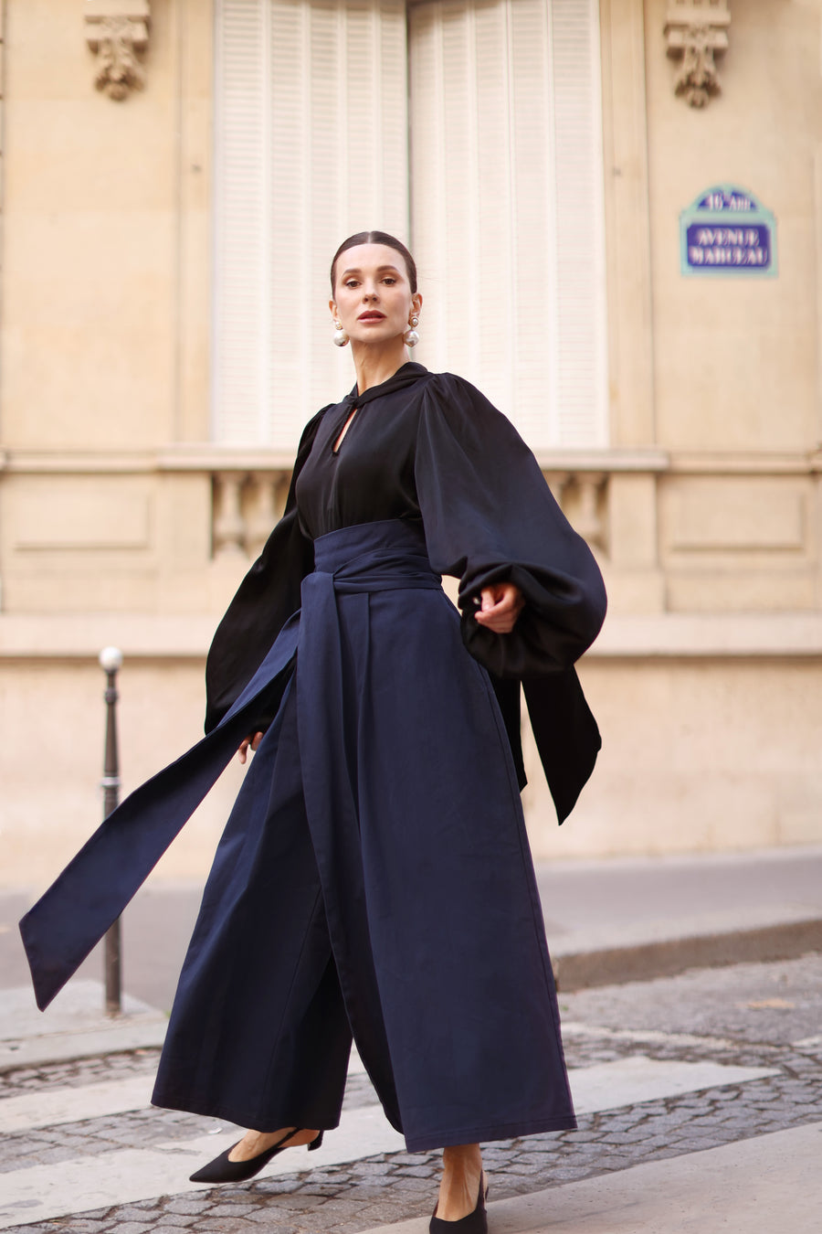 Navy Tailored Wrap Trousers