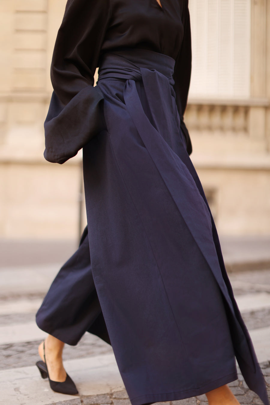 Navy Tailored Wrap Trousers