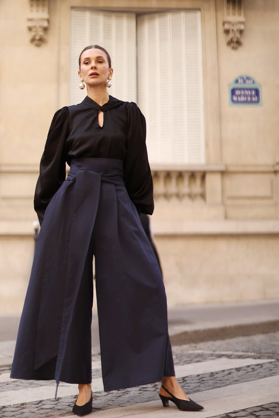 Navy Tailored Wrap Trousers