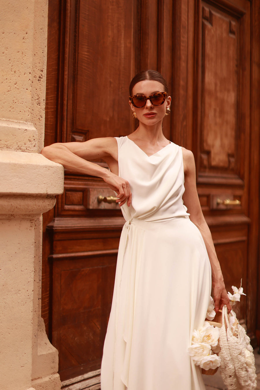 White Draped Dress