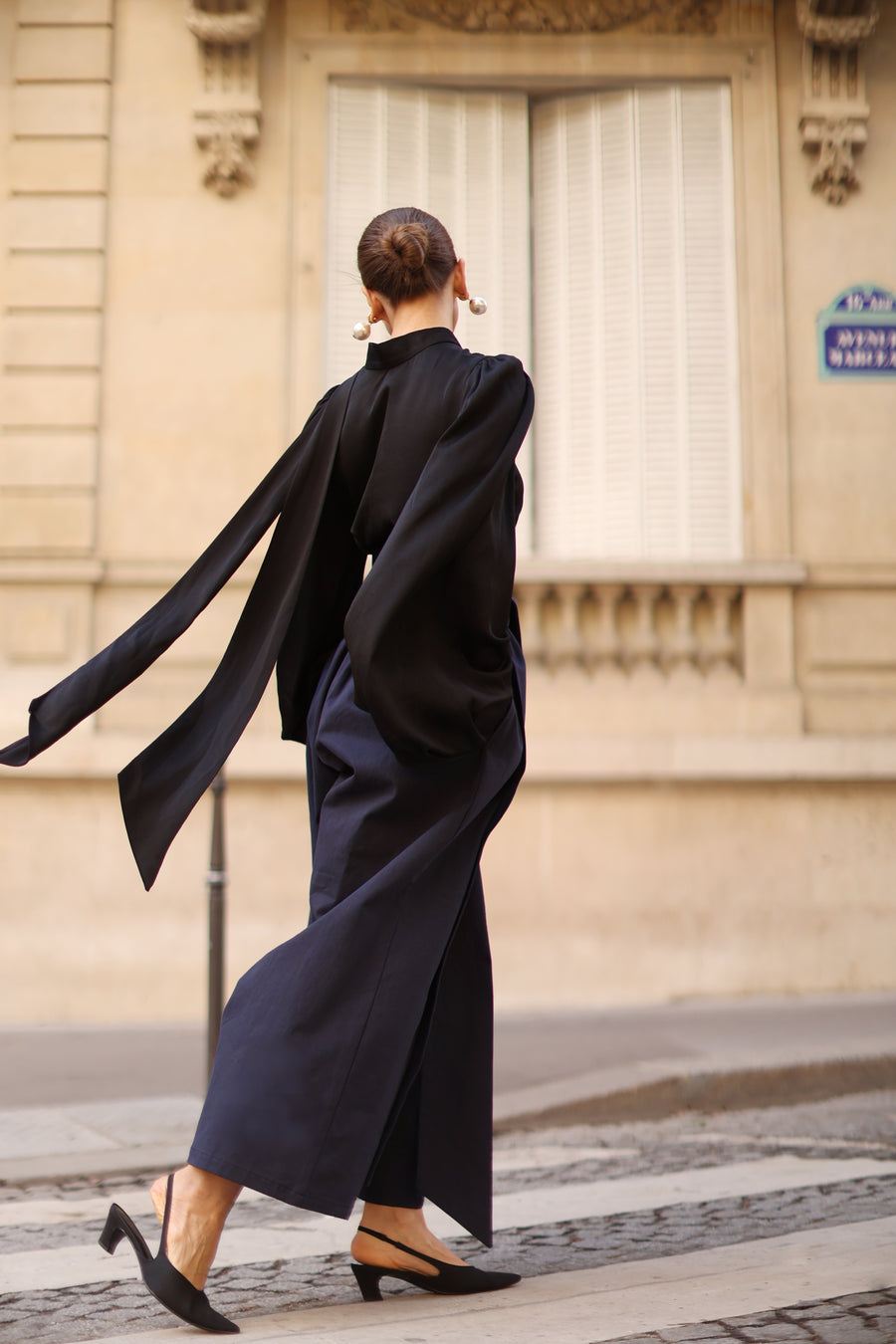 Navy Tailored Wrap Trousers