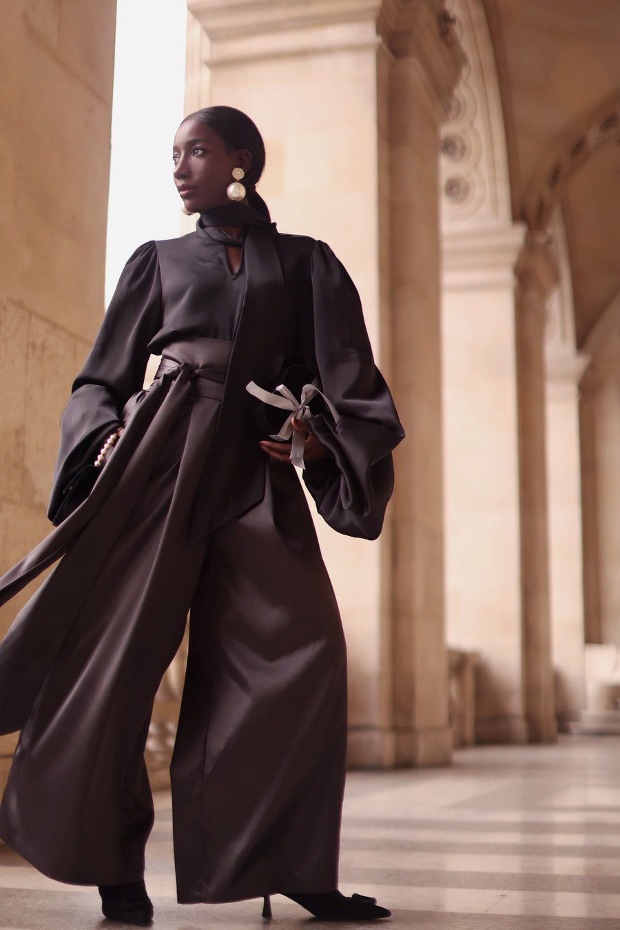 Grey Satin Wrap Trousers