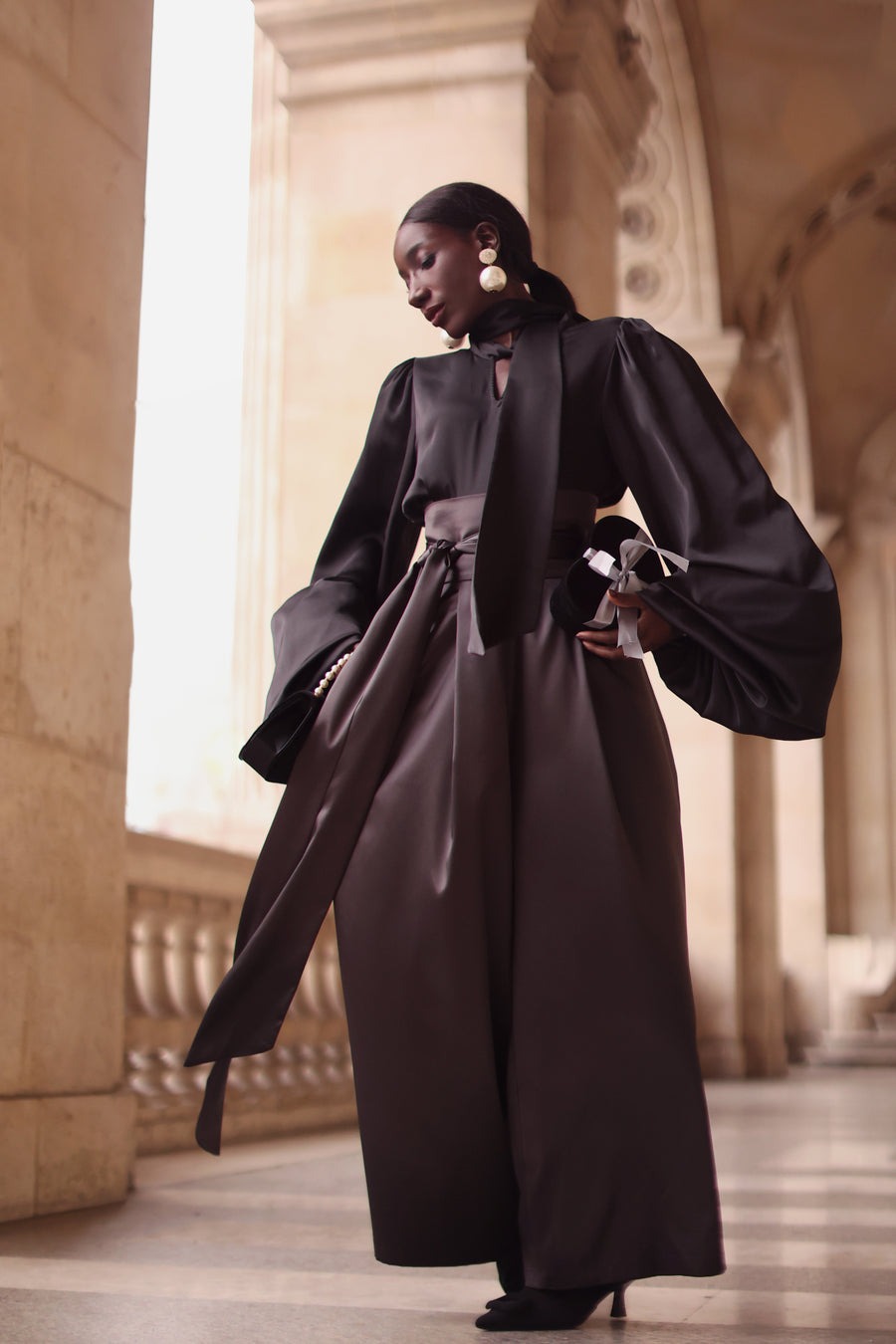 Grey Satin Wrap Trousers