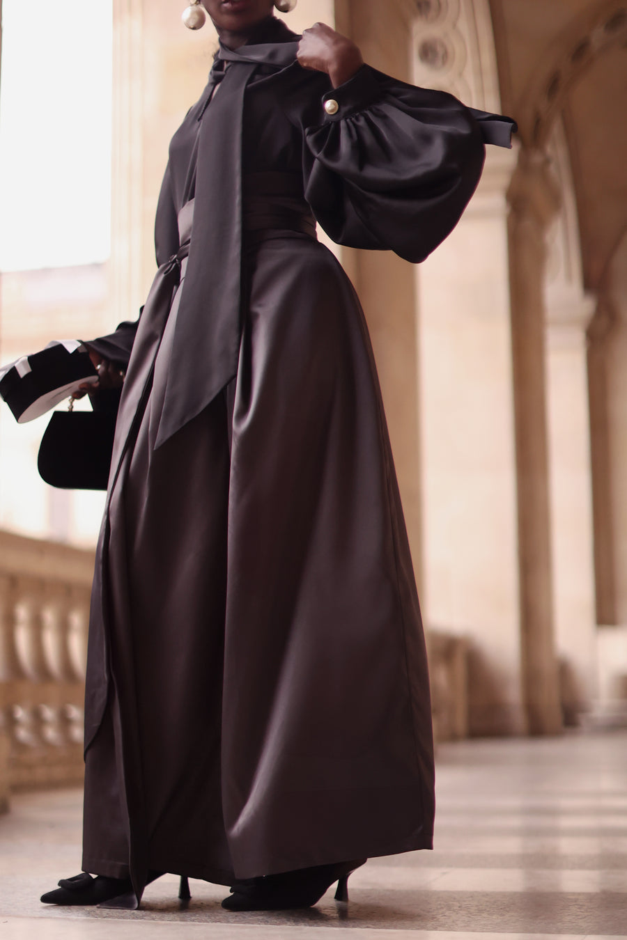 Grey Satin Wrap Trousers