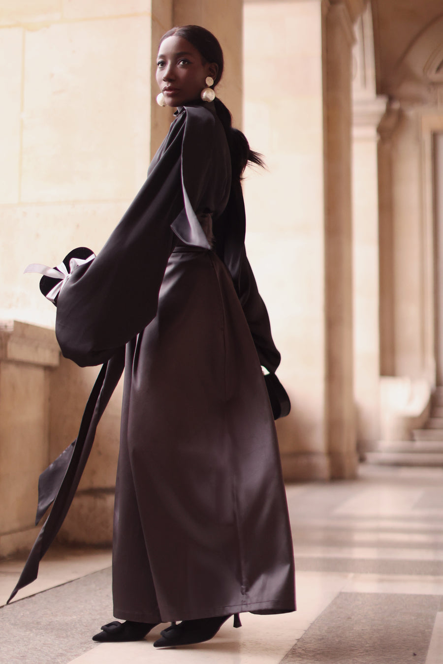 Grey Satin Wrap Trousers