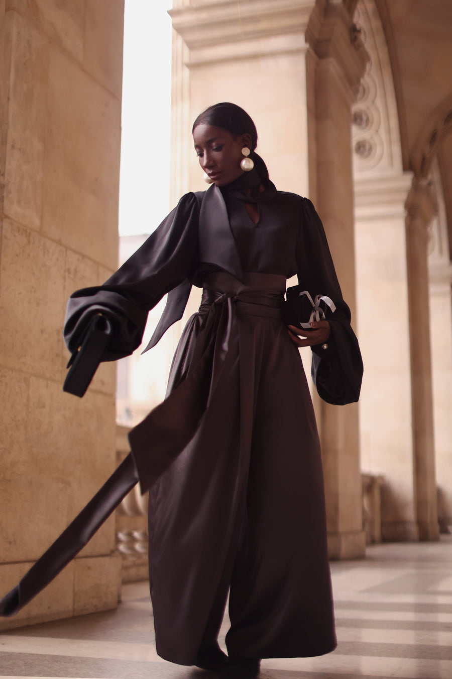 Grey Satin Wrap Trousers