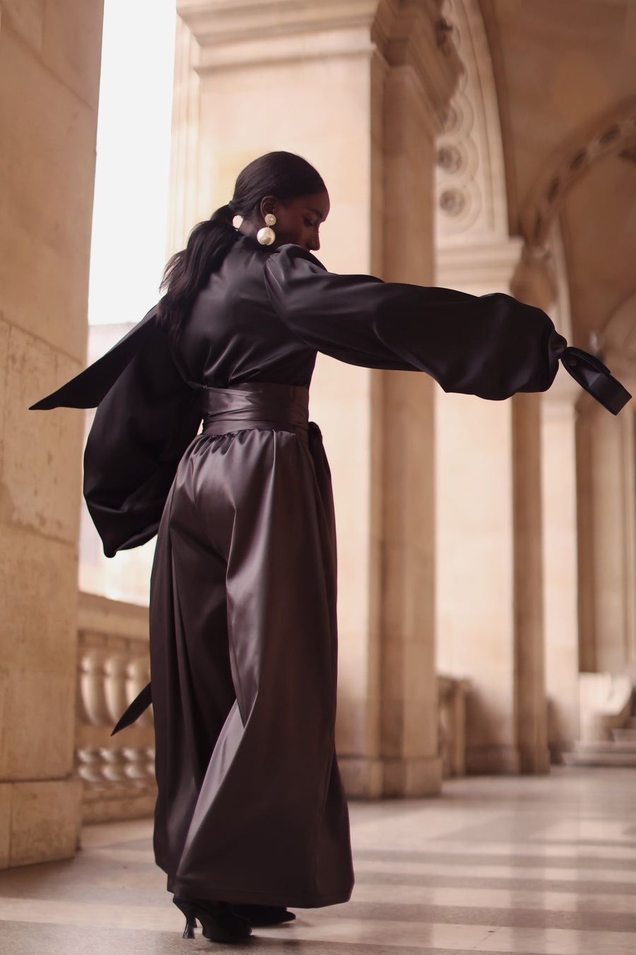 Grey Satin Wrap Trousers