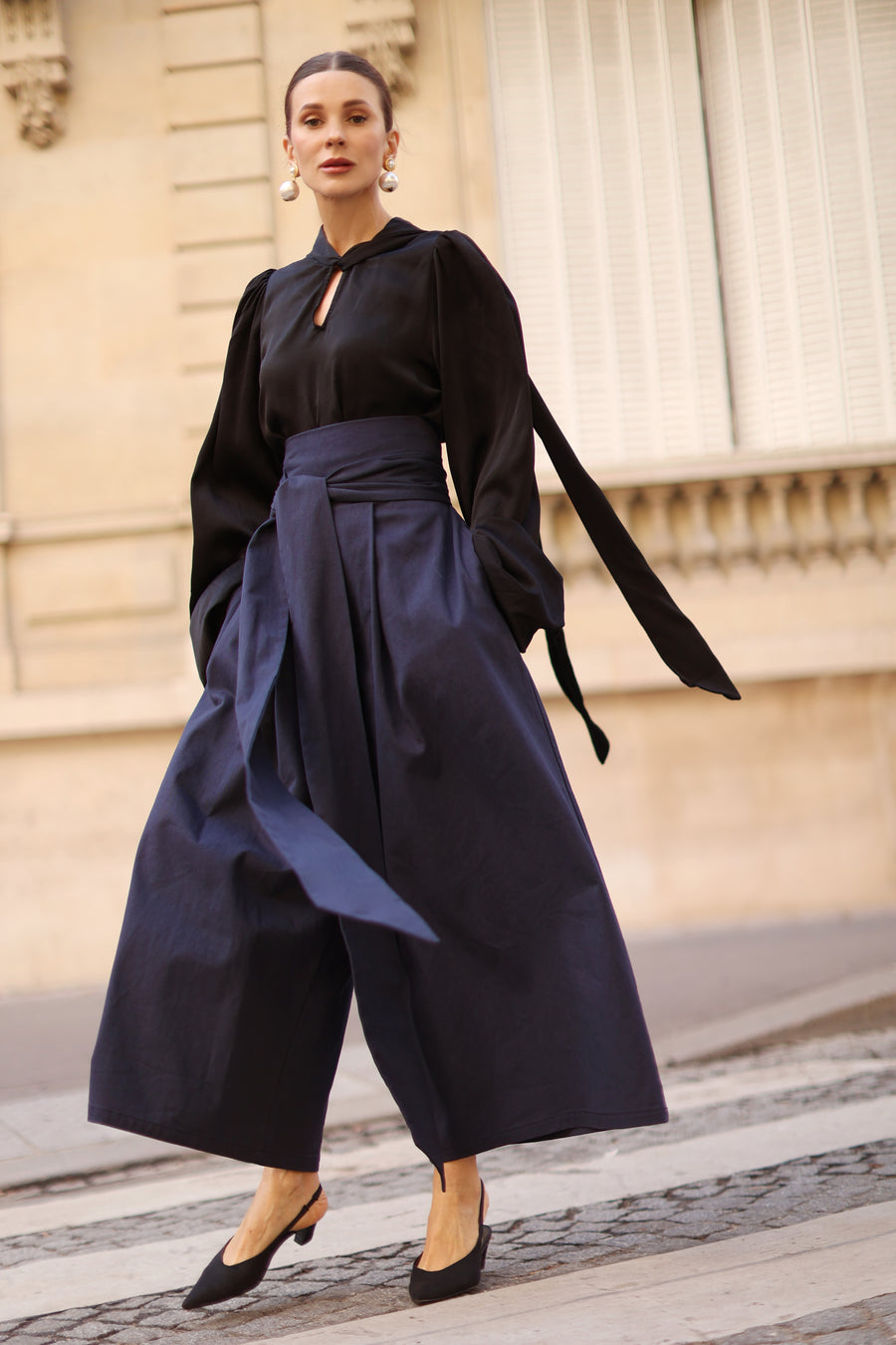 Navy Tailored Wrap Trousers