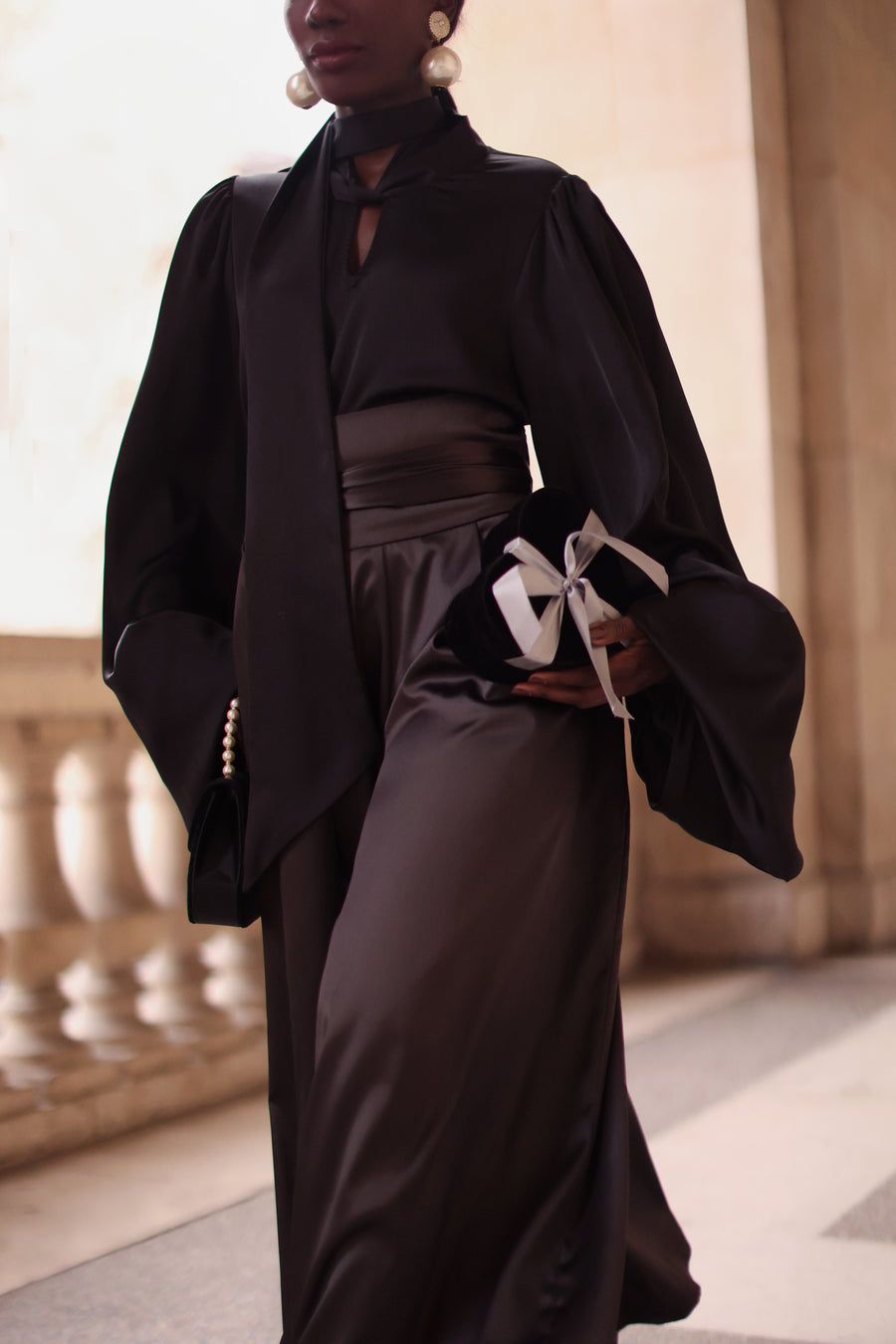 Grey Satin Wrap Trousers