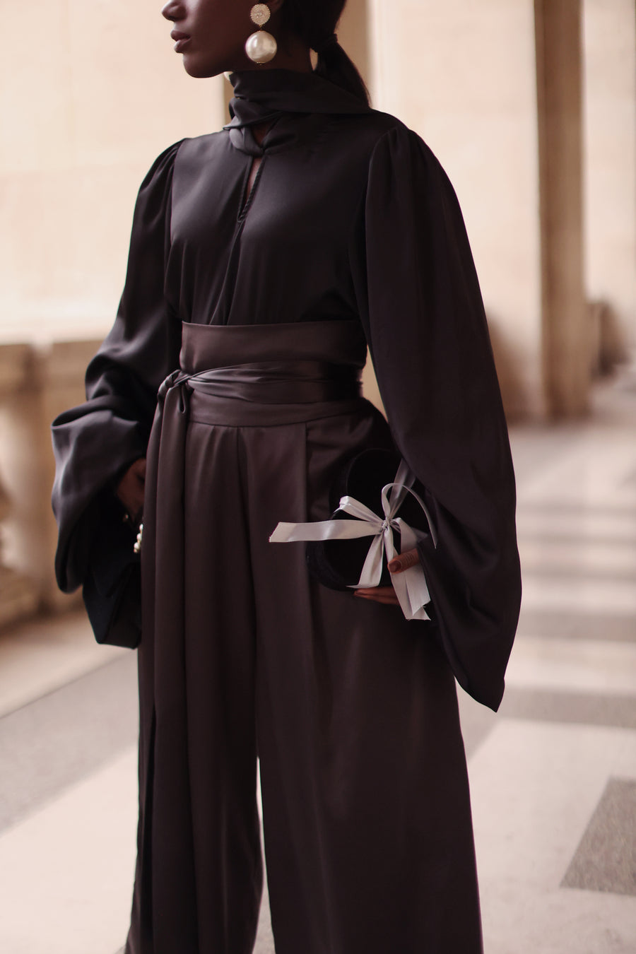 Grey Satin Wrap Trousers