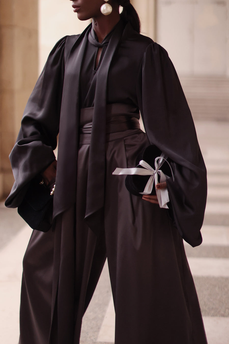 Grey Satin Wrap Trousers