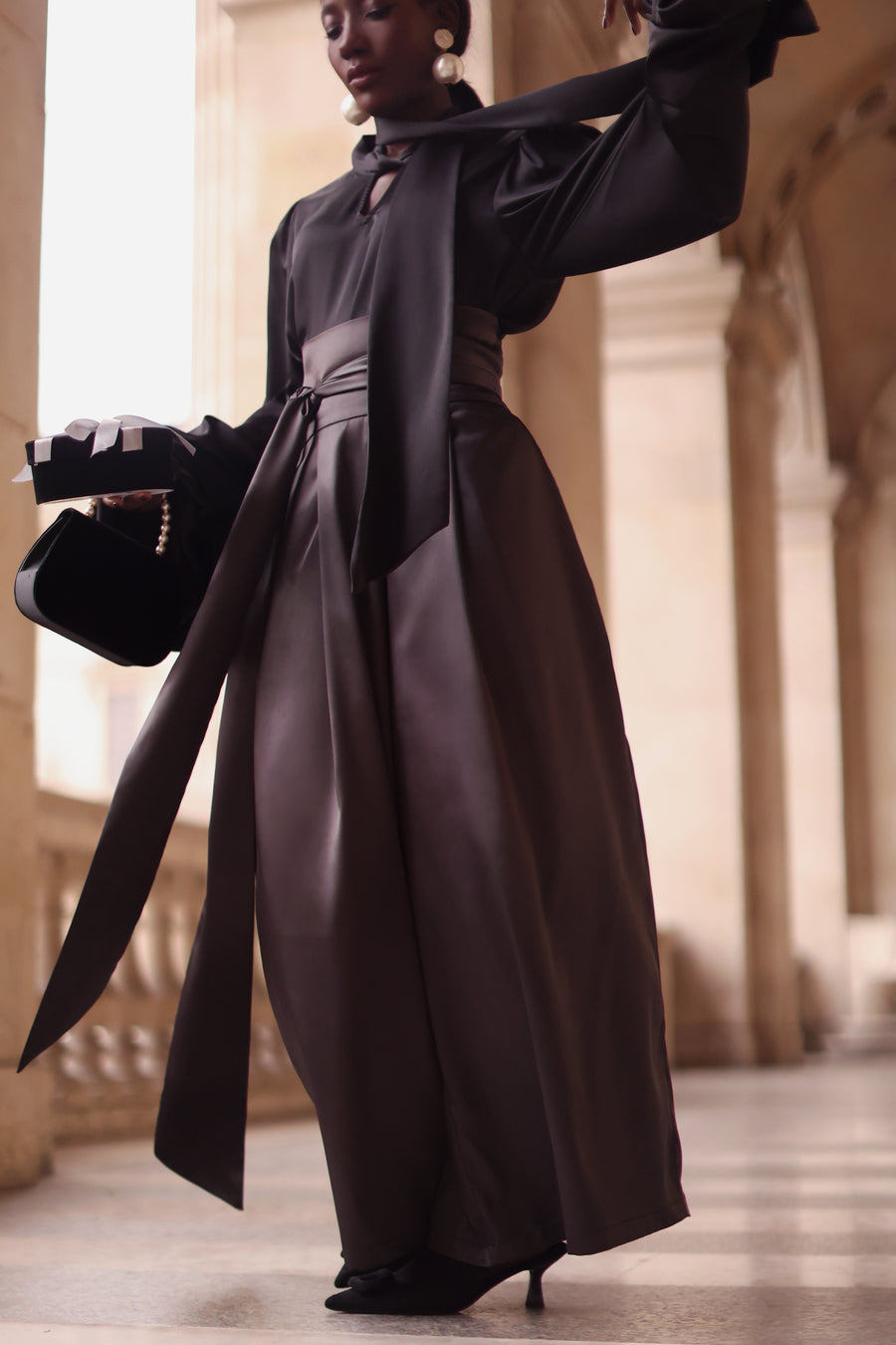 Grey Satin Wrap Trousers