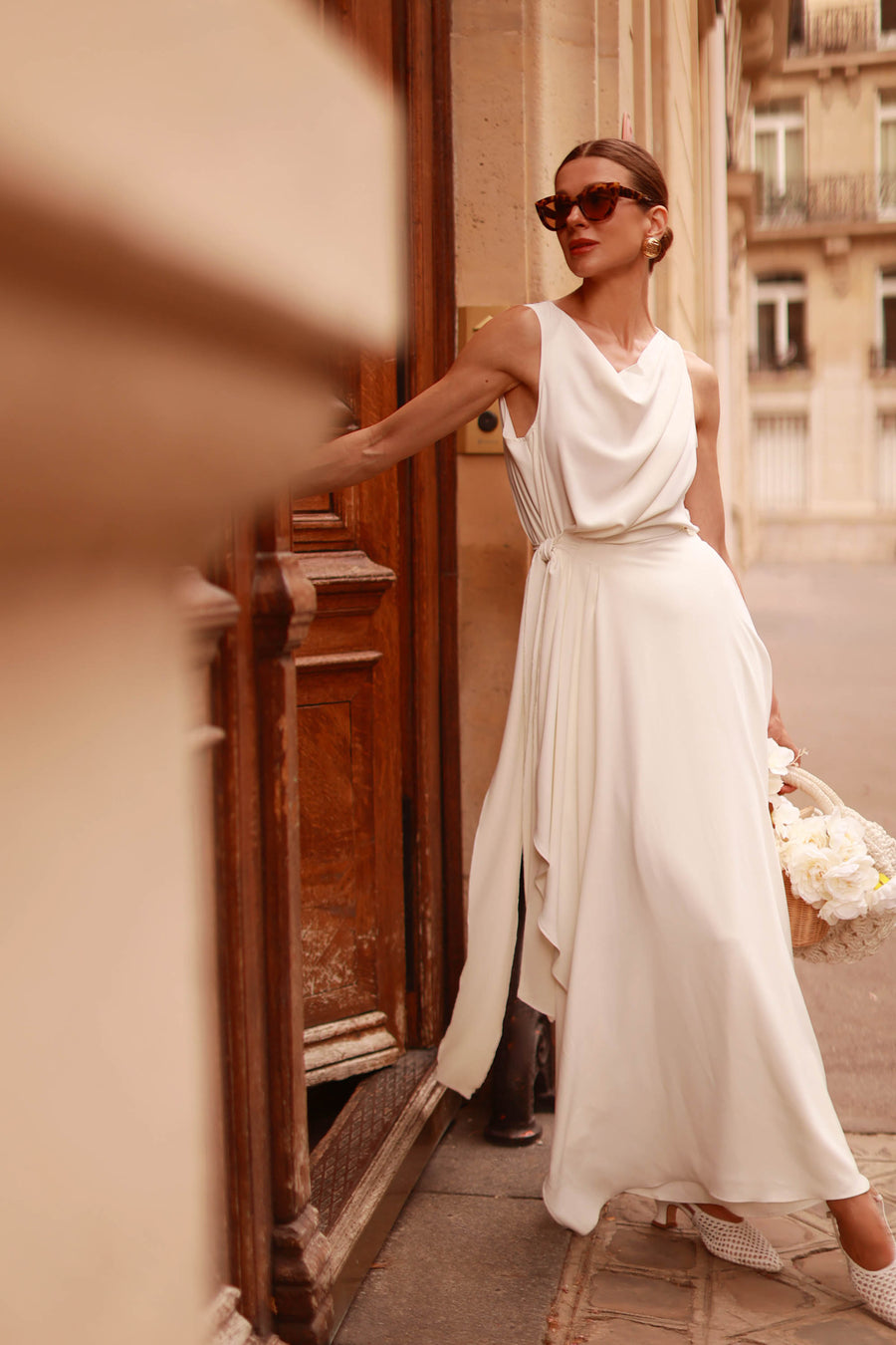 White Draped Dress