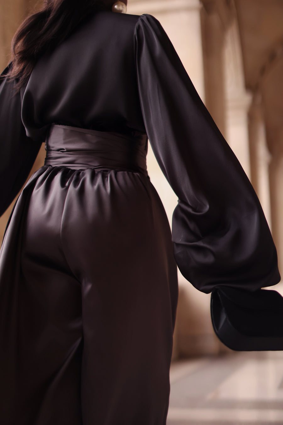 Grey Satin Wrap Trousers