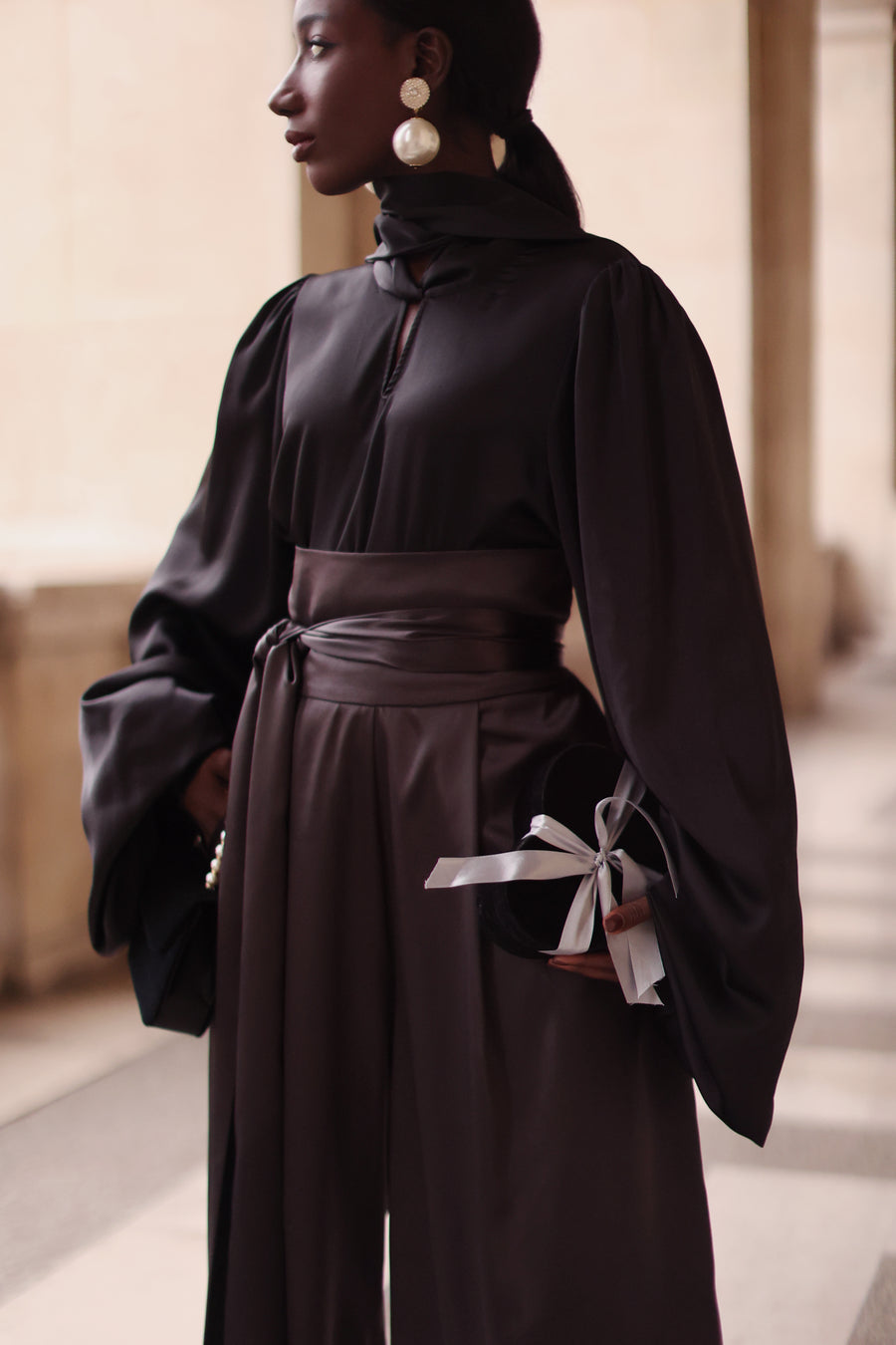 Grey Satin Wrap Trousers