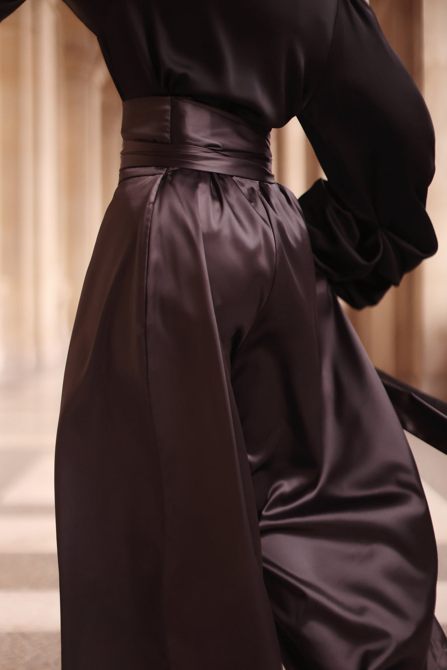 Grey Satin Wrap Trousers