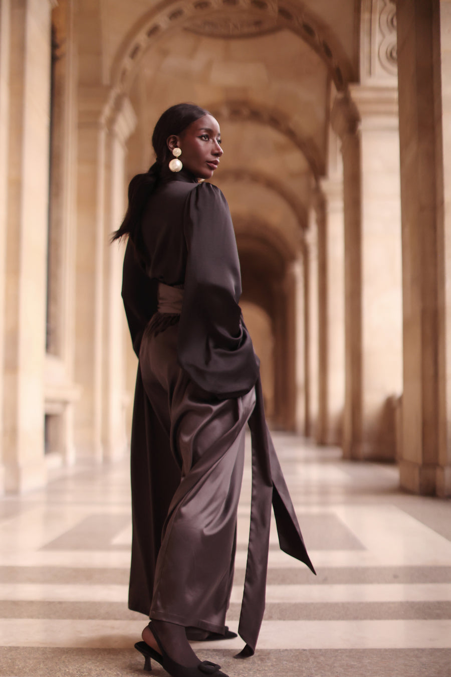 Grey Satin Wrap Trousers