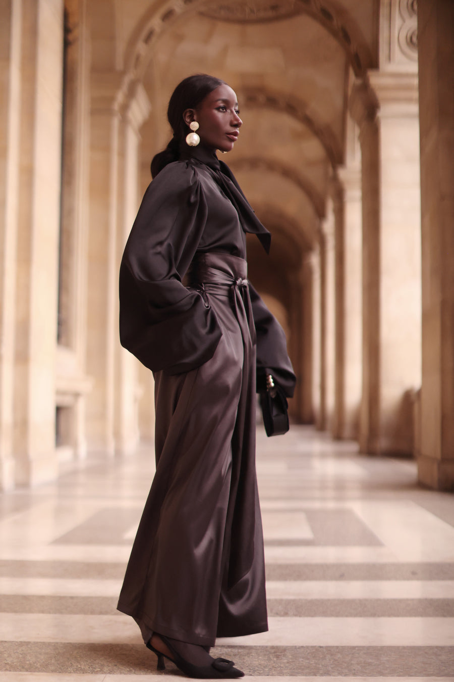 Grey Satin Wrap Trousers