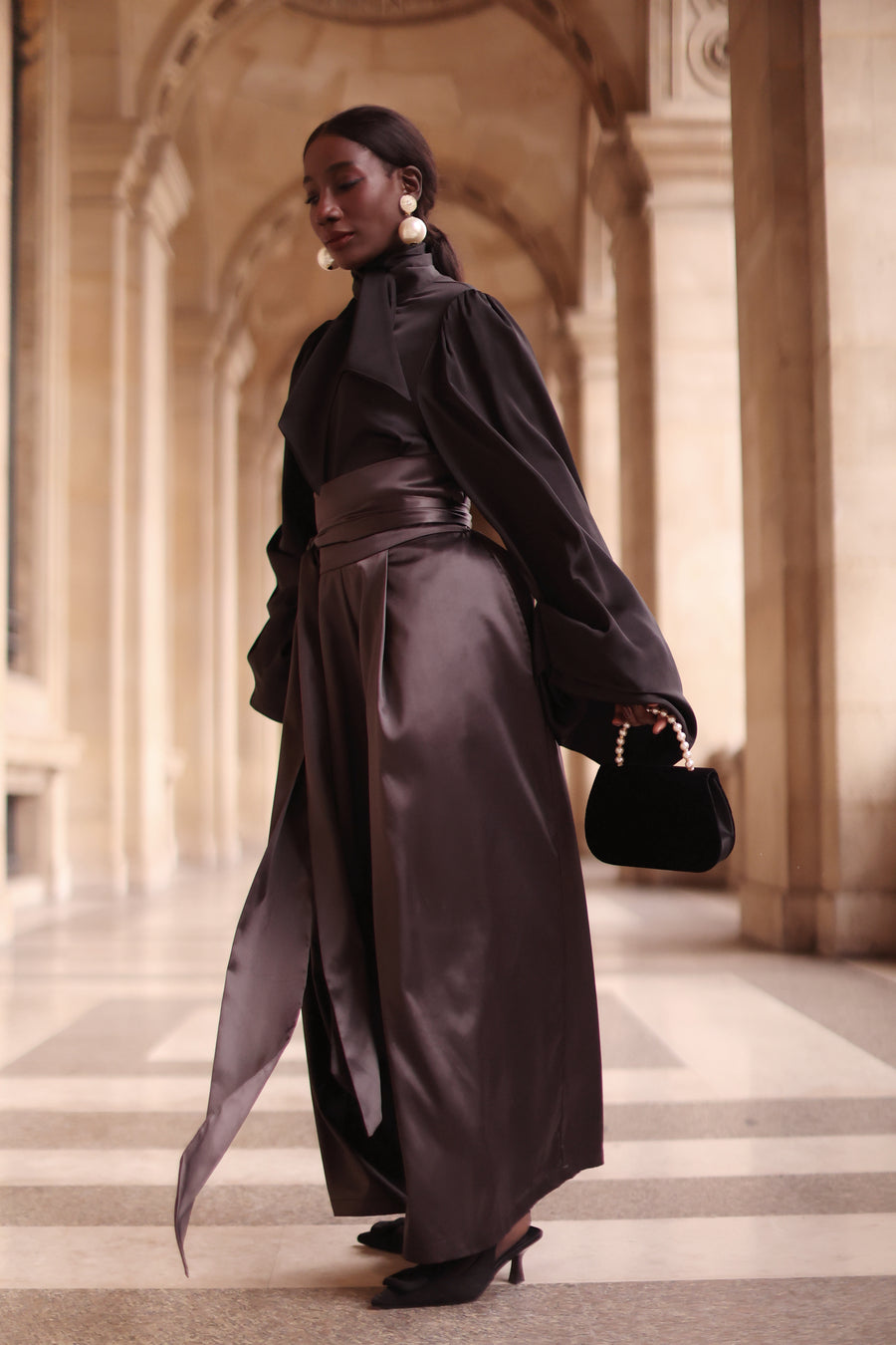 Grey Satin Wrap Trousers