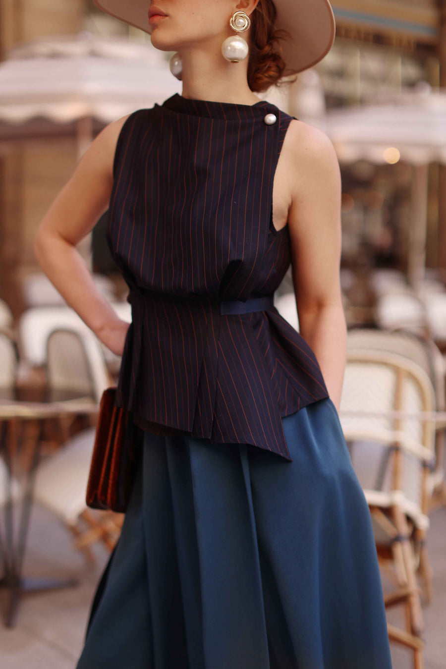 Navy Stripe Orsay Blouse