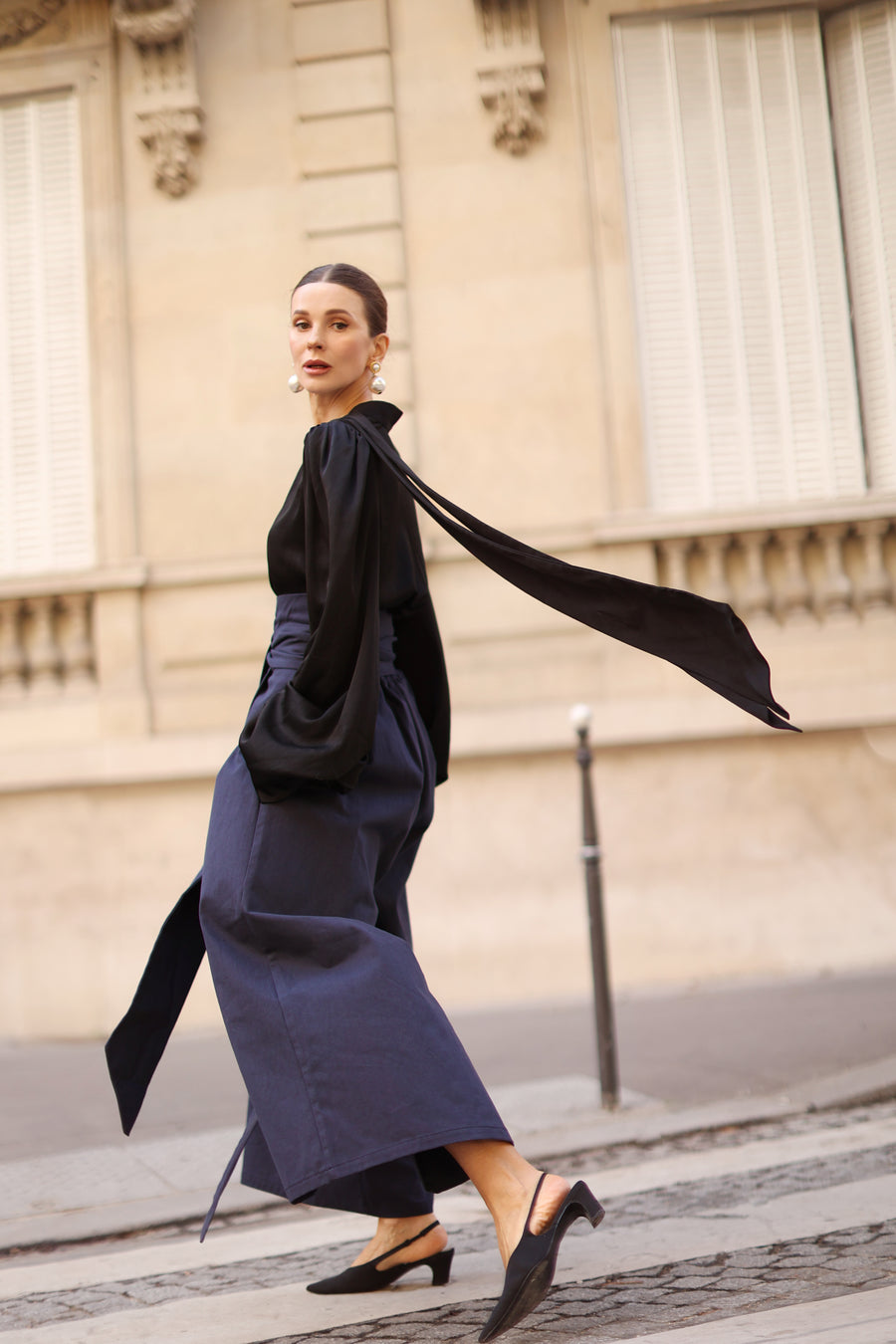 Navy Tailored Wrap Trousers