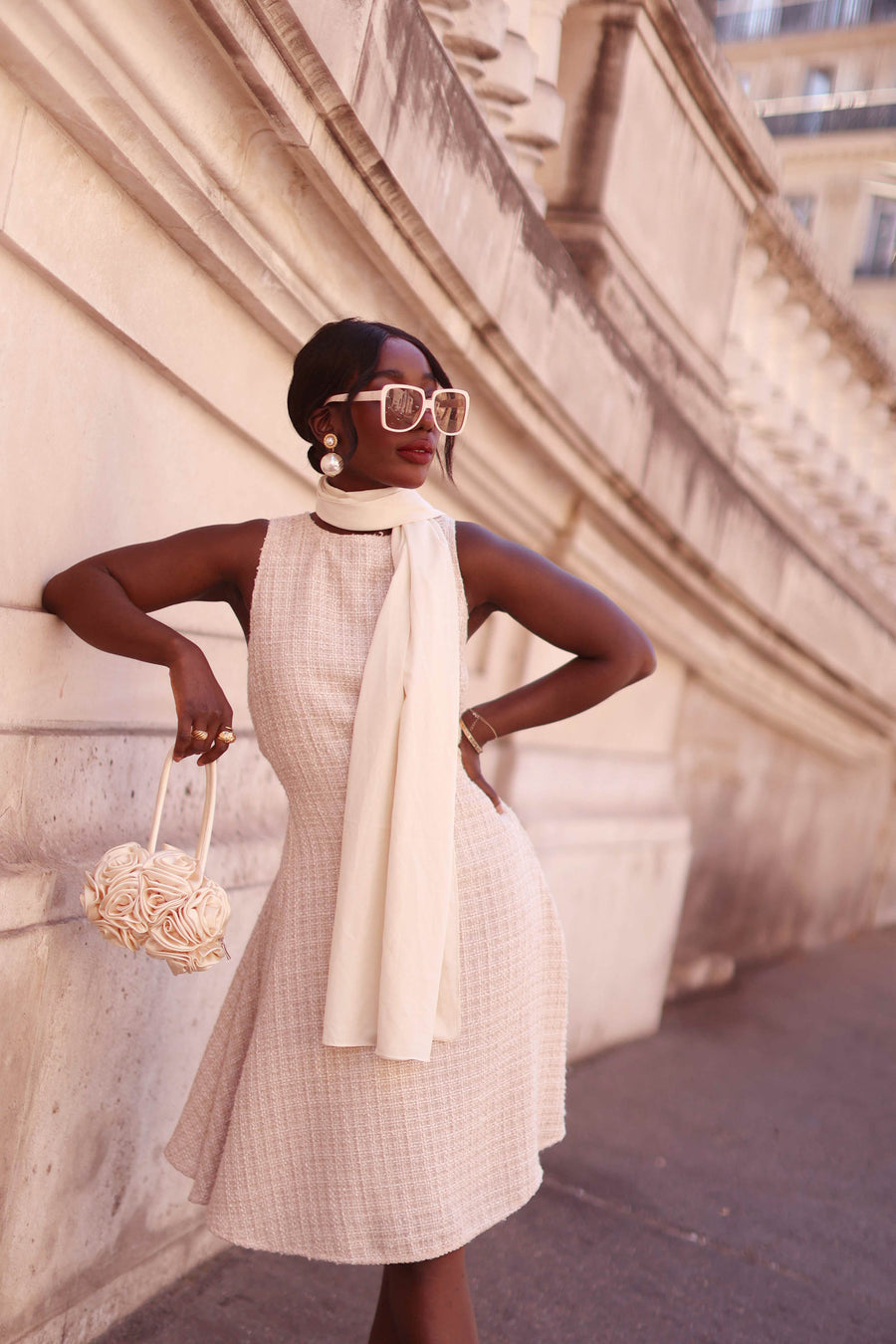 Beige Tweed Swing Dress