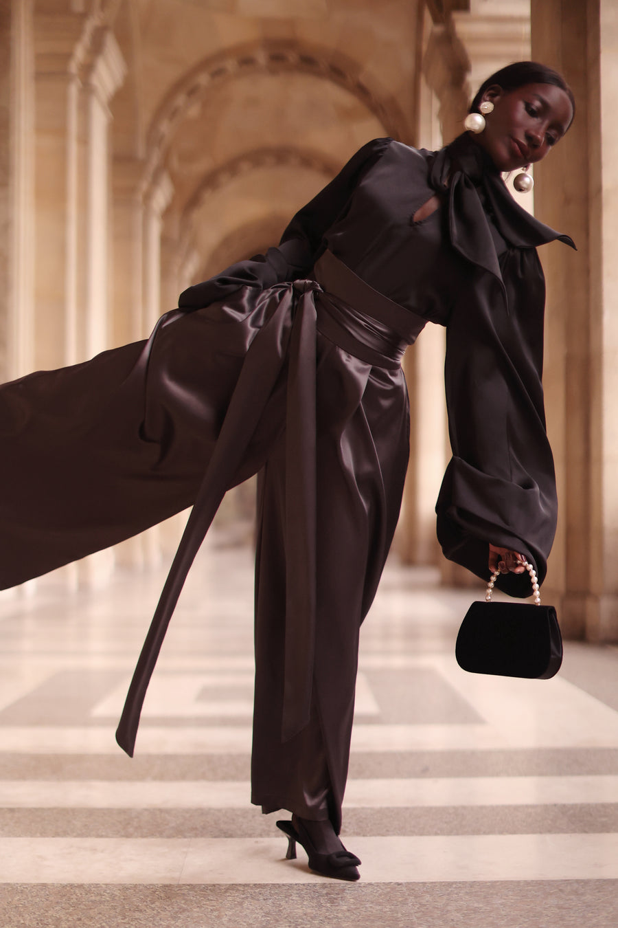 Grey Satin Wrap Trousers