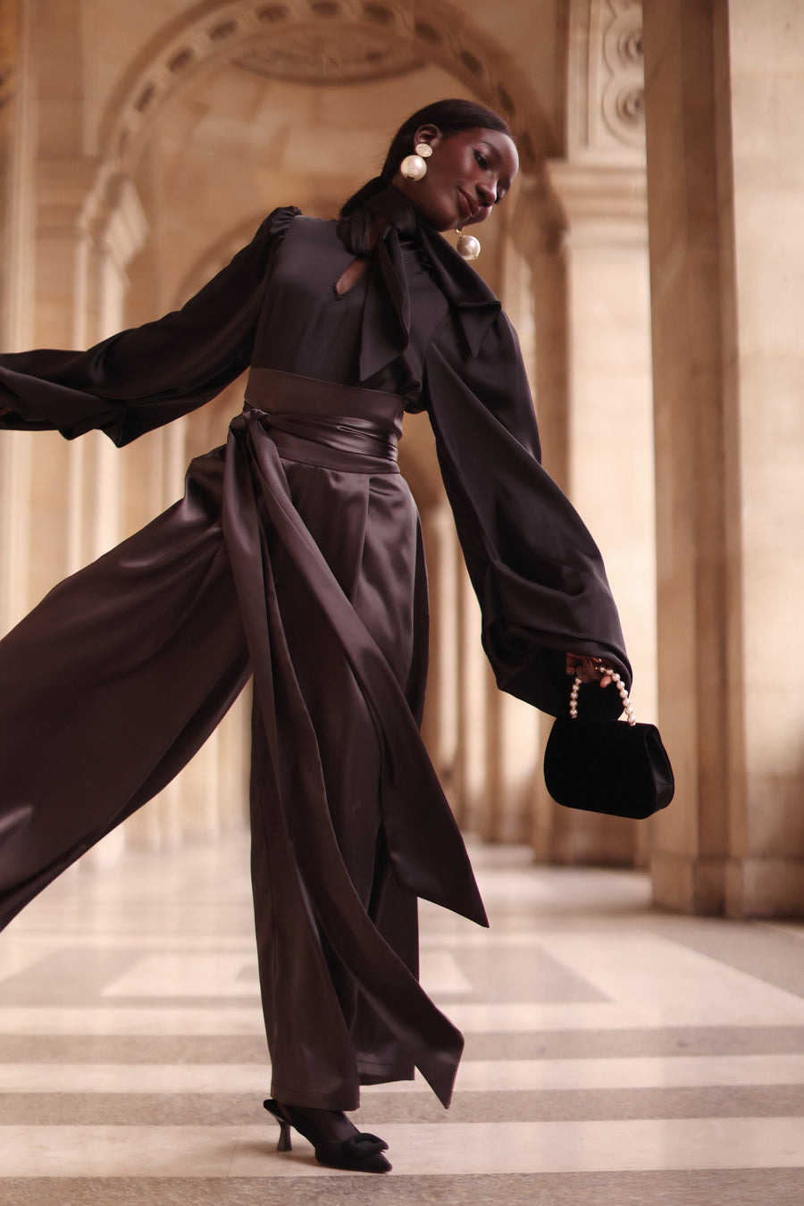 Grey Satin Wrap Trousers