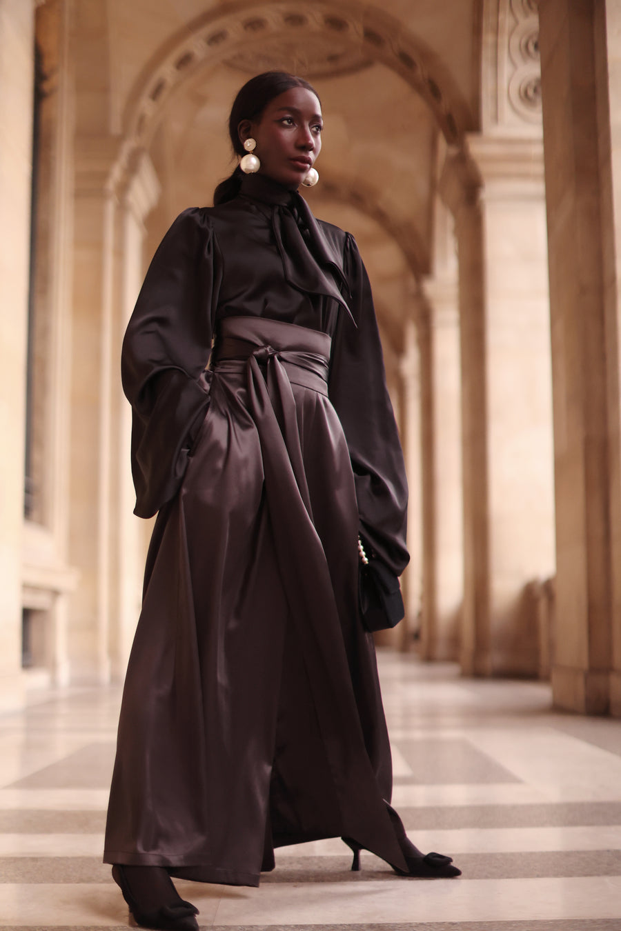 Grey Satin Wrap Trousers