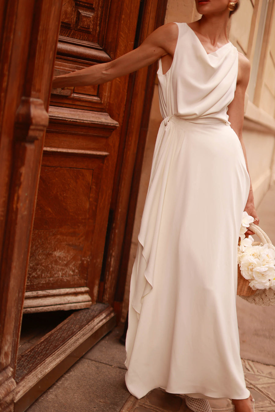 White Draped Dress