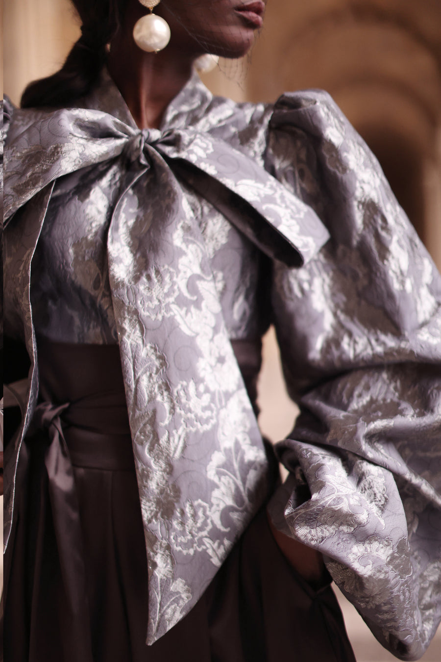 Jacquard Grey Floral Baroque Blouse